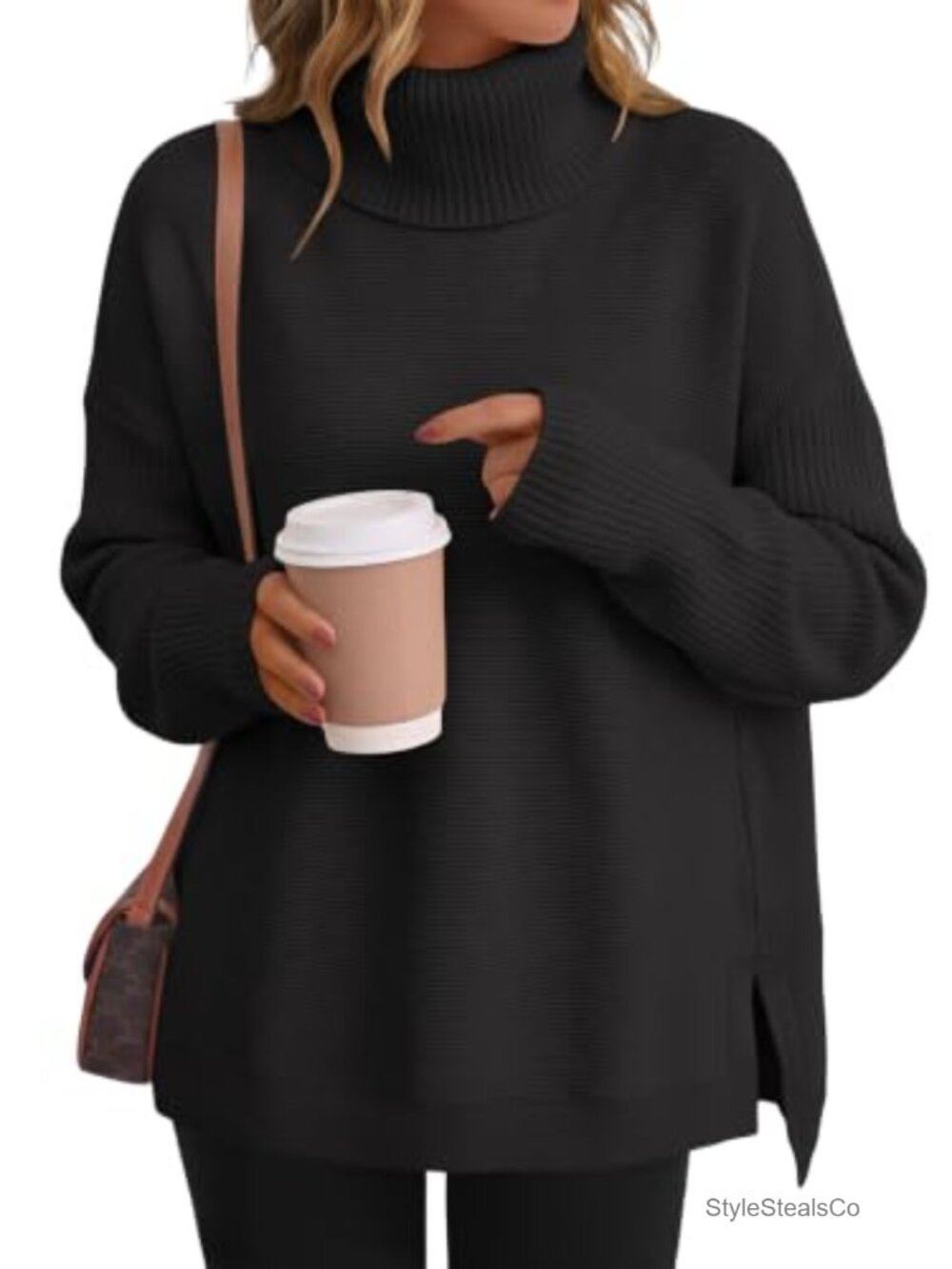 Oversized Turtleneck Sweater Viscose Blend Relaxed Fit Pullover